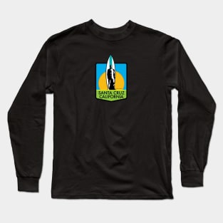 Santa Cruz California Surfer Statue Bill Lidderdale Sticker Sunset Green Long Sleeve T-Shirt